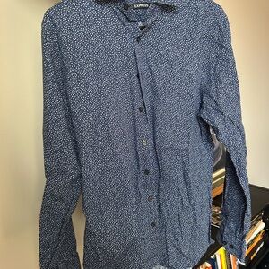 Express Men's Blue Patterned Shirt